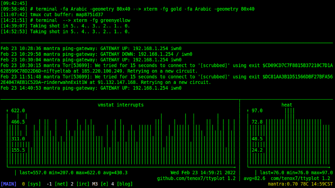 Screenshot of ttyplot showing interrupts over time